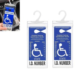 DACIRTY 2 PCS Handicap Parking Placard Holder, Ultra Transparent Visible Anti-scratch Protector for Disability Slogans, Portable Card Hanging Pouch with Plastic Hooks, Universal for Cars (White)