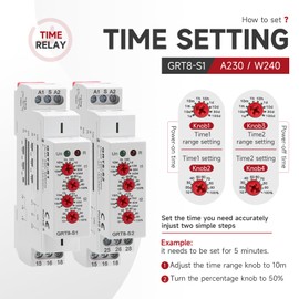 Asymmetric Cycle Timer Relay 1SPDT AC 12V 240V 16A Long or Short Period Repeat Cycle Tntermittent Timer Electronic Relay in Din Rail (GRT8-S1 AC DC 12-240V)