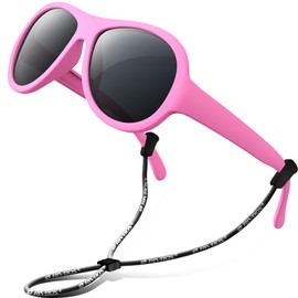 RIVBOS RBK067 Children's Polarised Sunglasses with Strap Glasses Shades for Boys Girls and Children, 067 Pink