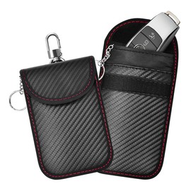 XINLIYA Carbon Fiber Faraday Car Key Fob Protector, 2PCS RFID Signal Blocking Shielding Keychain Bag, Anti-Theft Automotive Security Protection Accessories, Universal for Vehicles (Black/Red)