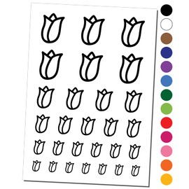 Flower Bud Outline Temporary Tattoo Water Resistant Fake Body Art Set Collection - Black (One Sheet)