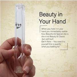 Ateret Judaica 4 Pack Waterproof Clear Transparent Plastic Mezuzah Case with shin Silver | Fit up to 5'' / 12 cm Mezuzah Scroll. Israeli Import | Easy Peel and Stick (Scroll Not Included)