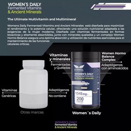 ETERNAL NUTRITION Women's Daily: Multivitamínico para Mujer 4 en 1 (200 Cápsulas) | Vitaminas, Minerales con Zinc, Complejo B y Adaptógenos | 100 Porc