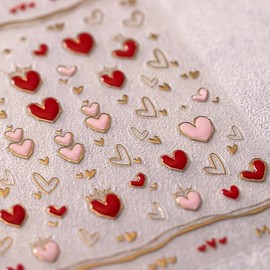 5D Embossed Heart Nail Stickers Valentine’s Day Nail Art Stickers Heart Nail Decals Self-Adhesive Love Stickers Pink Red Gold Heart Nail Supplies for Women Girls DIY Manicure