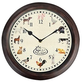 Esschert Design Uhr mit Bauernhoftiergeräuschen Ø 30 cm, Wanduhr mit Sounds, Kunststoff