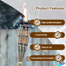 YFANITI Light Long Life Fiberglass Replacement Wicks for Tiki Torch,Lighting Torches Wick,10Pcs Long-Lasting Planet-Friendly Wicks,Bottle Oil Lamp Wicks