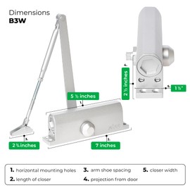 Miko Automatic Door Closer - Hydraulic, Medium/Heavy Duty, Commercial/for Home, Soft Auto Silent Adjustable Door Closer, Grade/Size 3, Interior - Exterior, No Slam, Parallel Arm, UL10C, (Silver)