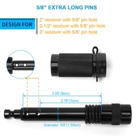 Coolrunner Trailer Hitch Lock Pin Set, 5/8" Extra Long Black Locking Hitch Pin, Heavy Duty Tow Hitch Receiver Lock with Anti-Rattle, Keys, Rubber Cap(5/8" Not Keyed Alike)