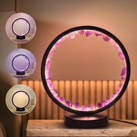 HYAMVOR Amethyst Night Light,3 Colors Ambient Lighting USB Dimming Nursery Light,Healing Crystal Table Lamp,Natural Energy Decor for Bedroom Home Dating Gift (Purple, Circle)