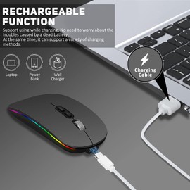 Tsemy LED Wireless Mouse, Rechargeable Slim Silent Mouse Portable 2.4G Optical Computer Mouse Adjustable DPI for Notebook, PC, Laptop, Computer, Desktop (Grey)