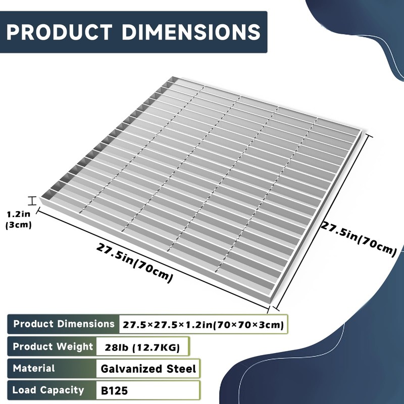 Galvanized Steel Drain Grate,28 * 28in Outdoor Drain Cover,Heavy Duty