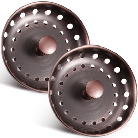 Retisee 2 Pcs Kitchen Sink Stopper Strainer Stainless Steel Drain Strainers for Universal 3-1/2 Inch Kitchen Sink Drain Replacement(Antique Copper)