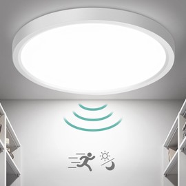 Oraymin LED Ceiling Light with Radar Twilight Sensor, 18 W 1800 LM Round Sensor Light, 4000 K Round Ceiling Light with Motion Sensor Indoor for Hallway Stairs Kitchen Balcony Storage Room Cellar
