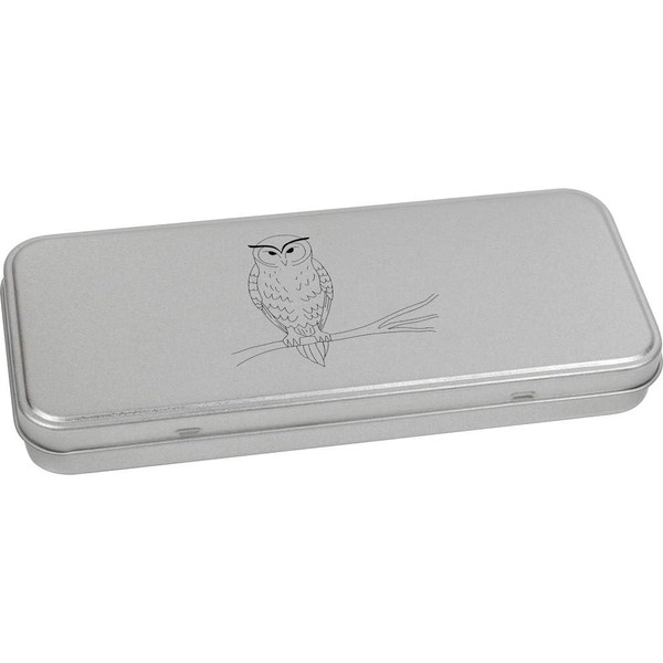 Azeeda 'Owl on Branch' Metal Hinged Stationery Tin/Storage Box (TT00296626)