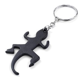 Komonee Lizard Black Bottle Opener Key Chain Metal Wildlife Key Ring Novelty Animal Keychain Keyrings (Pack of 10)