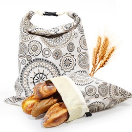 2 Pack Reusable Beeswax Bread Bags Large Capacity Linen Sourdough Bread Bags Eco Friendly Food Storage with Lock Handle Perfect for Homemade Bread Freshness Ideal Bakers