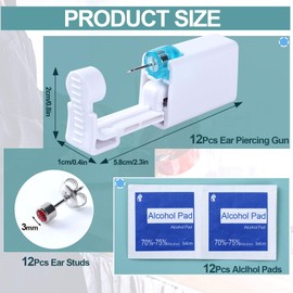 OT-NVWOZR 12PCS Ear Piercing Kit, Disposable Self Ear Piercing Gun Kit with Ear Studs and Alcohol Cotton, Painless Safety Nose Piercing Tools Earrings for Men Women Girls Boys (Silver)