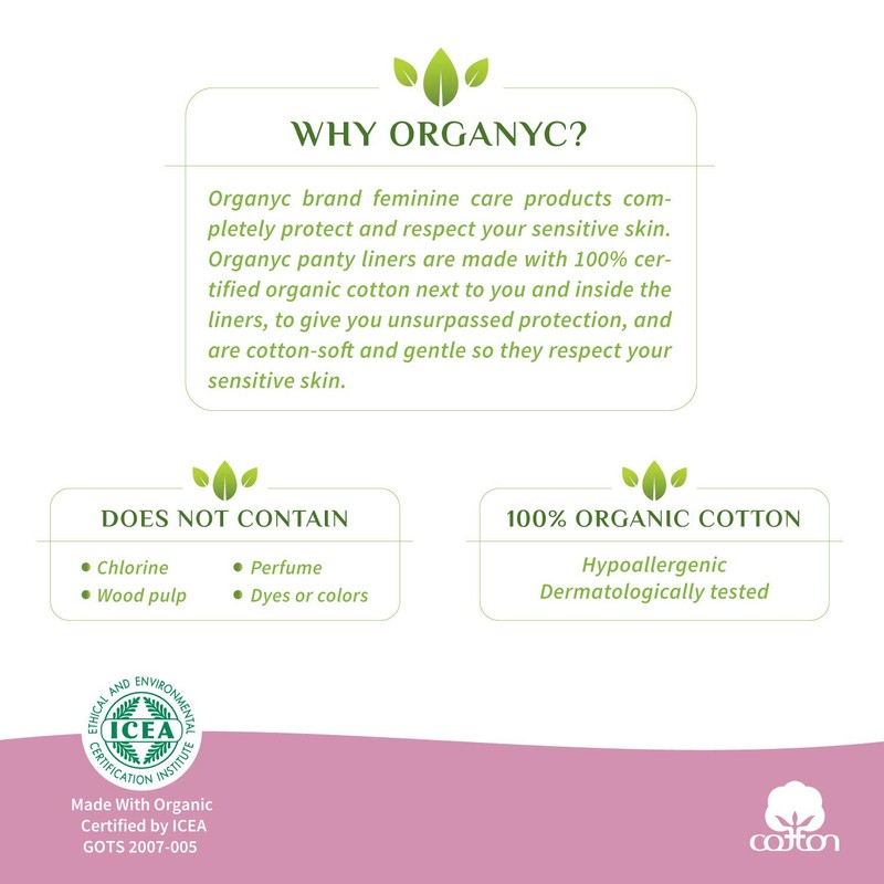 ORGANYC Hypoallergenic 100% Organic Cotton Panty Liners, 24-count Boxes (Pack