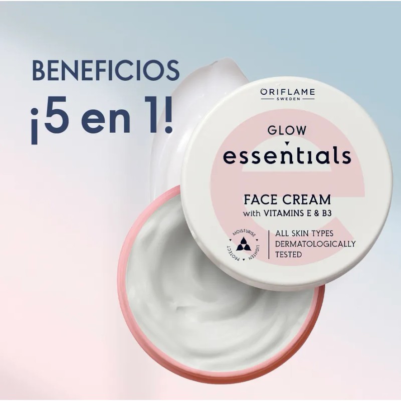 Crema Facial Aclaradora Oriflame Vitaminas E y B3 Glow Essentials
