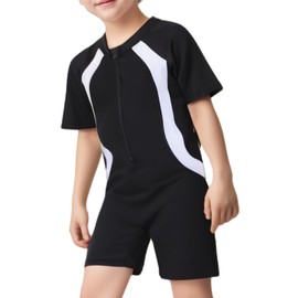 JiaYouLC Kids One Piece Swimming Costume 6-15 Girls Boys Swimming Suits (UK, Age, 10 Years, 12 Years, Regular, Black+White)