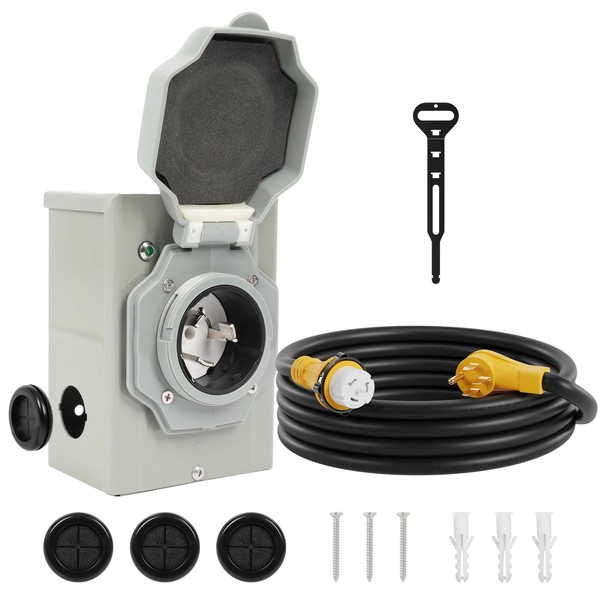 50AMP Generator Cord and Power Inlet Box, 20 FT 14-50P