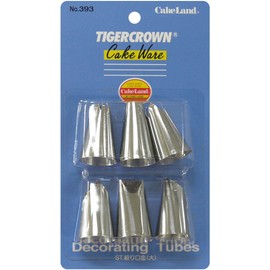 Tiger Crown Base, Silver, 1.0 x 1.6 inches (26 x 40 mm), New Wide Piping Tip, 6P, Stainless Steel, 393, 6 Pieces