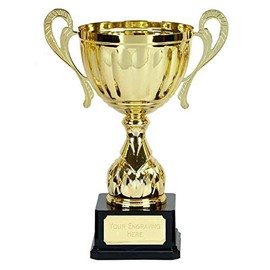 TROPHIESPLUSMEDALS Link Gold Presentation Cup with Handles - 30.5 cm / 12" |Stylish Look with a Black Base | Ideal for Celebrating Sports & Personal Achievements