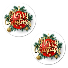 40 Merry Christmas Decorative Stickers, 2 Inch Big Round Glossy Labels, Great for Holiday Season Gifts, Gift Bag, Cards, Envelopes, Boxes, Tags, and Supplies. Made in USA