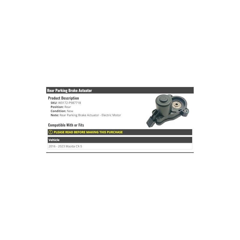Rear Parking Brake Actuator Motor - Compatible with 2016-2023 Mazda