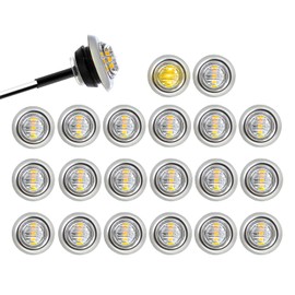 TMH (Pack of 20) 3/4 Inch Mount Clear Lens Amber LED + Stainless Ring Cover Grommet Clearance Bullet Marker lights, Side LED marker Indicator Turn Signal for trailer Truck RV Car Bus Van