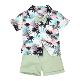 CETEPY 3t Boy Clothes Baby Toddler Outfits Summer Shorts Hawaiian Style Beach Clothes Shirt & Shorts Set Green 3-4 Years old