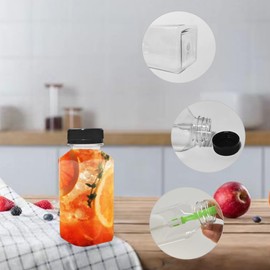BiBOTLSFLY 250ml 20 Pack Plastic Juice Bottles with Black Lids, Reusable Bulk Beverage Containers for Storing Juices, Milk, Smoothie and Other Homemade Beverages