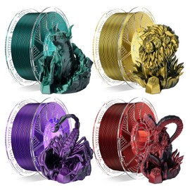 Chitu Systems Conjure Silk PLA 3D Printer Filament, 1.75mm Christmas Dual Color Filament, Silk Black Red/Black Gold/Purple/Dark Green 3D Filament Bundle 4x1KG/8.8lb