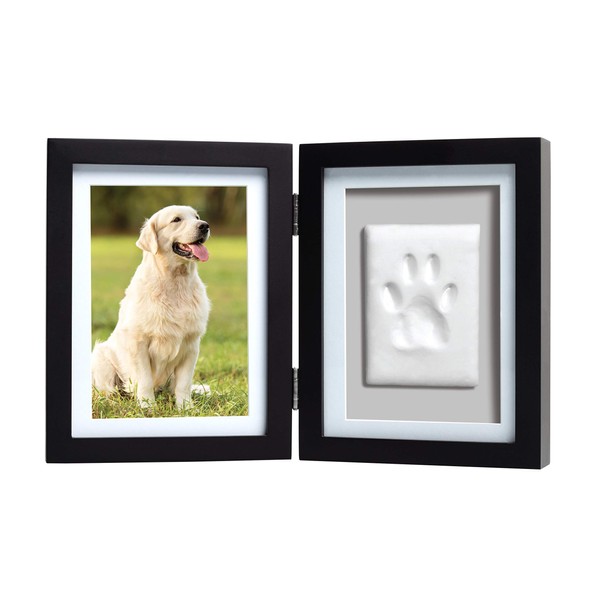 Pearhead Dog or Cat Paw Print Pet Keepsake Photo Frame With Clay Imprint Kit, Gift for Pet Lovers and Pet Owners, Tabletop Memorial Frame, 4” x 6” Photo Insert, Black, 1 Count (Pack of 1)