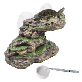 PINVNBY Turtle Basking Platform with 2 Pcs Suction Cups,Resin Floating Dock for Turtles,Tortoise Climbing Ramp Shale - Ideal for Aquatic Turtles,Stable & Durable,Easy to Install(Green Brown)