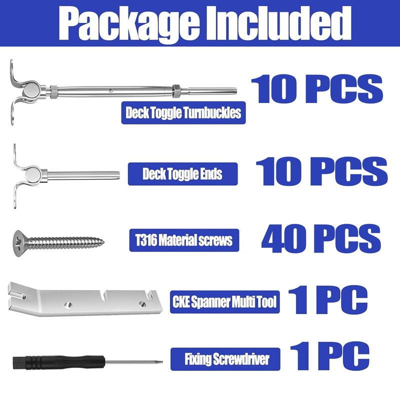 CKE 10 Pairs Cable Railing Kit 3/16" Swage Toggle Turnbuckle