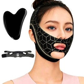Juego de mascarillas V Line para levantar la barbilla para el rostro, moldeador de mandíbula y correa para la barbilla para dormir, mascarilla facial reafirmante con herramienta Gua Sha, band