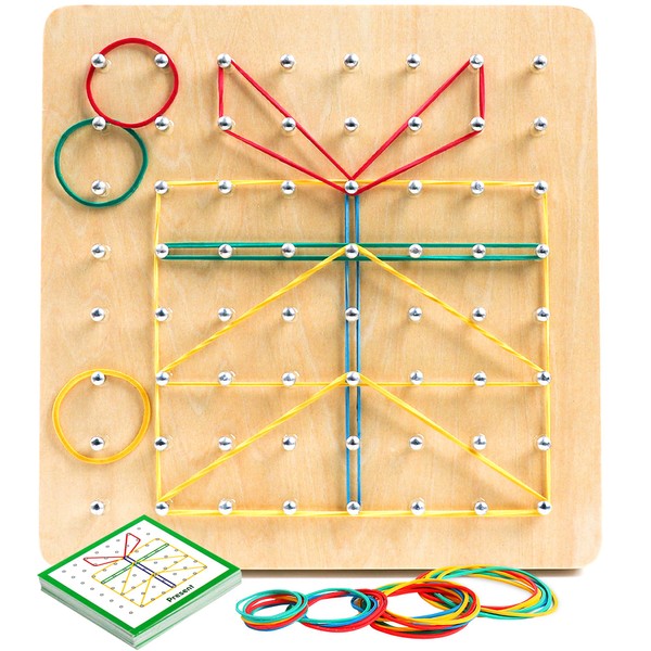 YIQOGAME Toy from 3 Years, Wooden Geoboard Geometry Board for