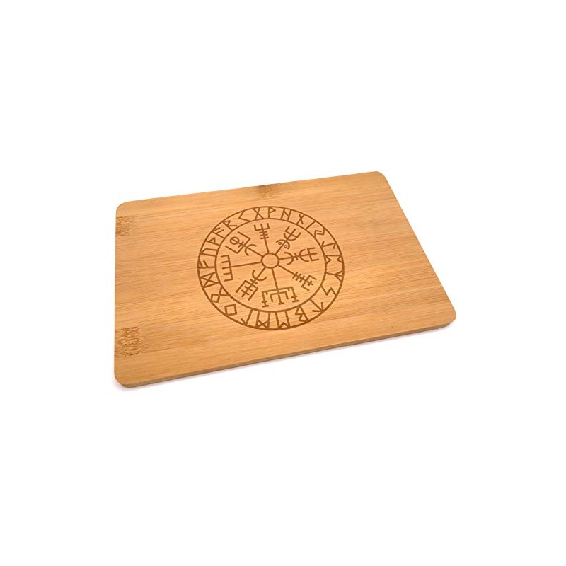 Samunshi® Wooden Board with Engraving Vegvisir Vikinger Kompass Runes Bamboo