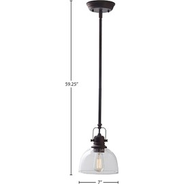 Francis Millar Vintage Black Metal Ceiling Pendant Lighting Fixture with Light Bulb and Clear Glass Shade ~ Provides Style and Grace for Bar Area or Kitchen Island