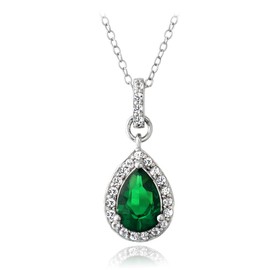 Collar de plata de ley con piedras preciosas sintéticas y zafiro blanco, Cuarzo verde