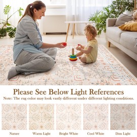 Anidaroel Tree of Life Washable Area Rugs 5x7, Soft Nursery Rug for Baby Girls Bedroom Neutral Pink Rugs for Living Room, Vintage Boho Indoor Large Carpet for Kids Playroom, Farmhouse (Orange&Pink)