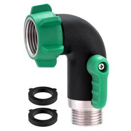 3/4"GHT Garden Hose Elbow Adapter, 90 Degree Hose Elbow Connectors with Shut Off Valves, 304 Stainless Steel Garden Hose Shut Off Valve