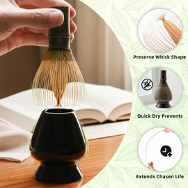 ECOLEMON Large Opening Matcha Whisk Holder for Shin Chasen, Black Matcha Whisk Stand, Chasens Holder, Kusenaoshi, Bamboo Whisks Reshaper