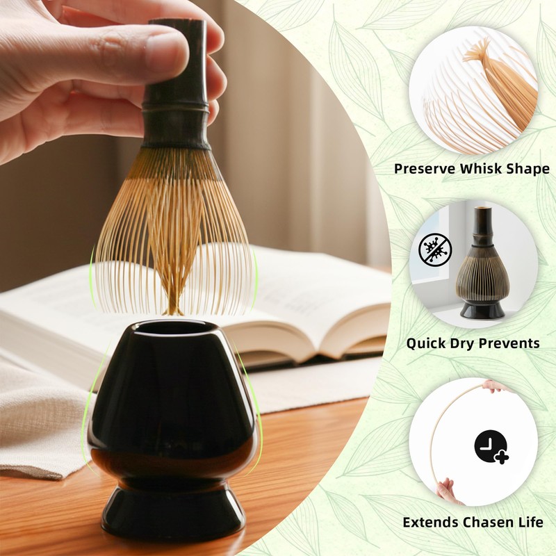 ECOLEMON Large Opening Matcha Whisk Holder for Shin Chasen, Black
