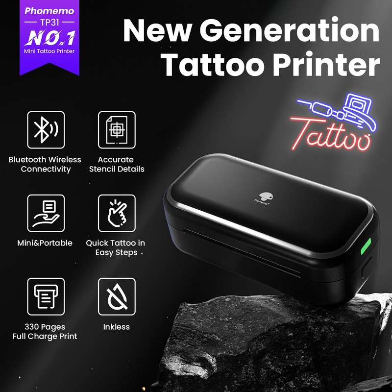 TP31 Mini Tattoo Stencil Printer for 3-Inch Tattoos, Portable