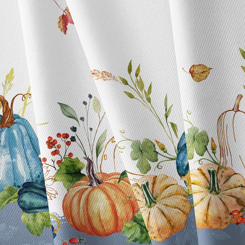 Autumn Oval Tablecloth Thanksgiving Autumn Harvest Blue Pumpkin Sunflower Maple