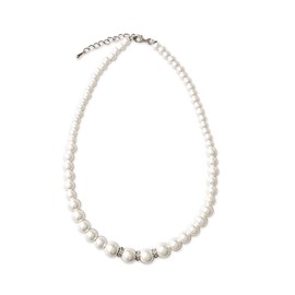 Cowei Store AP2-wh Pearl Necklace, Pearls with Rondelle for Weddings, Party Style, Women's, White, Simulated Pearl