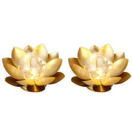 JHY DESIGN Set of 2 Gold Lotus Table Lamp Battery Powered 6''Tall Cordless Lamp Light Battery Operated Great for Living Room Bedroom Weddings Parties Patio Events Indoors Outdoors