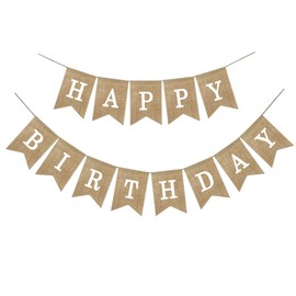 Happy Birthday Garland Banner, Garland Birthday Decoration, Birthday Banner Linen Vintage, Happy Birthday Garland Fabric, Birthday Bunting for Party DIY Decoration Baby Shower (White)
